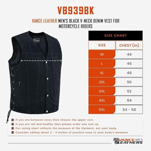 Vance Men's V-Neck Denim Vest for Motorcycle Riders with Conceal Carry Pockets in Saudi Arabia