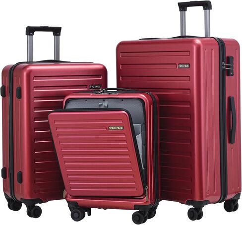 3Pcs (20/24/28) Luggage Set, HardShell Lightweight, Only 20" with Front Pocket, 21.65*15.35*7.87" Fits Overhead Cabin, 24" (26*17.7*10.2") and 28" (19.68*11.81*29.92") Checked Luggage, Red in Kuwait