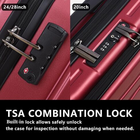 3Pcs (20/24/28) Luggage Set, HardShell Lightweight, Only 20" with Front Pocket, 21.65*15.35*7.87" Fits Overhead Cabin, 24" (26*17.7*10.2") and 28" (19.68*11.81*29.92") Checked Luggage, Red in Kuwait