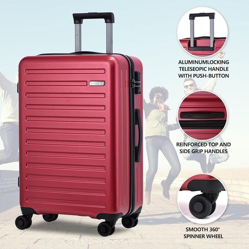 3Pcs (20/24/28) Luggage Set, HardShell Lightweight, Only 20" with Front Pocket, 21.65*15.35*7.87" Fits Overhead Cabin, 24" (26*17.7*10.2") and 28" (19.68*11.81*29.92") Checked Luggage, Red in Kuwait