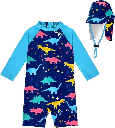 weVSwe Baby Swimsuit UPF 50+ Sun Protection Long Sleeve Toddler Bathing Suit Boy Girls with Adjustable Sun Hat 0-3 Years in Kuwait
