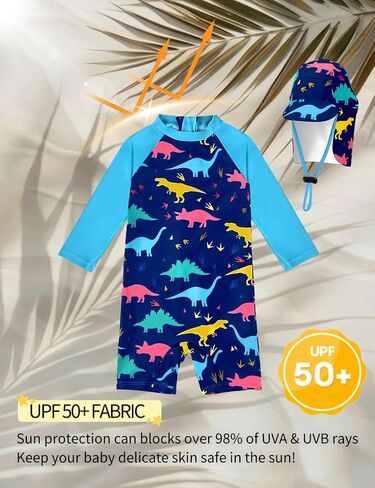 weVSwe Baby Swimsuit UPF 50+ Sun Protection Long Sleeve Toddler Bathing Suit Boy Girls with Adjustable Sun Hat 0-3 Years in Kuwait