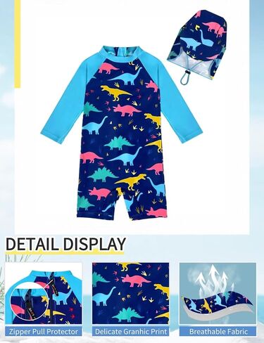 weVSwe Baby Swimsuit UPF 50+ Sun Protection Long Sleeve Toddler Bathing Suit Boy Girls with Adjustable Sun Hat 0-3 Years in Kuwait