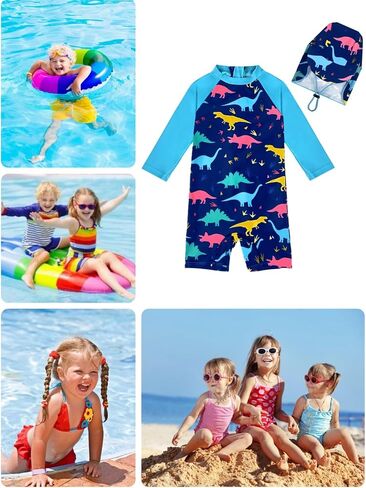 weVSwe Baby Swimsuit UPF 50+ Sun Protection Long Sleeve Toddler Bathing Suit Boy Girls with Adjustable Sun Hat 0-3 Years in Kuwait