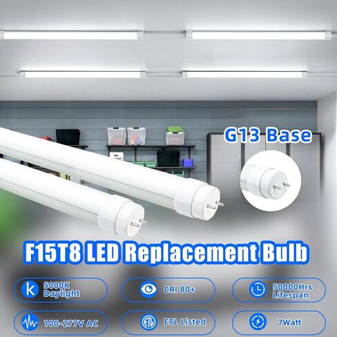 4 Pack F15T8 Led Tube Light,120V,7W,18 Inch Led,5000K Daylight White,F15T8 LED Rotatable End Caps,Frosted Cover,F15T8 LED Tube Light Replacement for Bulb. in Saudi Arabia