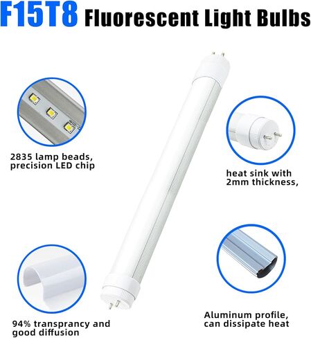 4 Pack F15T8 Led Tube Light,120V,7W,18 Inch Led,5000K Daylight White,F15T8 LED Rotatable End Caps,Frosted Cover,F15T8 LED Tube Light Replacement for Bulb. in Saudi Arabia