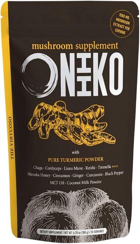 ONIIKO Mushroom Supplement with Turmeric +++ 5 Functional Mushroom Extracts (1500mg/Serving), 1-Month Supply (30 x 6g Servings) / (6.35oz / 180g, Mushroom Extracts with Turmeric) in Saudi Arabia