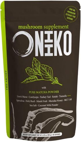 ONIIKO Mushroom Supplement with Turmeric +++ 5 Functional Mushroom Extracts (1500mg/Serving), 1-Month Supply (30 x 6g Servings) / (6.35oz / 180g, Mushroom Extracts with Turmeric) in Saudi Arabia