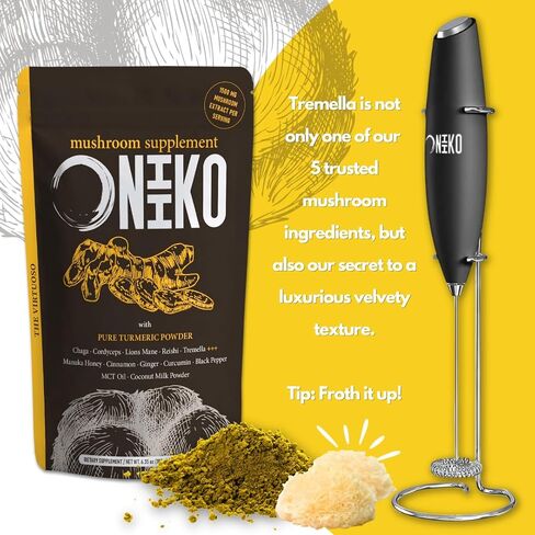 ONIIKO Mushroom Supplement with Turmeric +++ 5 Functional Mushroom Extracts (1500mg/Serving), 1-Month Supply (30 x 6g Servings) / (6.35oz / 180g, Mushroom Extracts with Turmeric) in Saudi Arabia