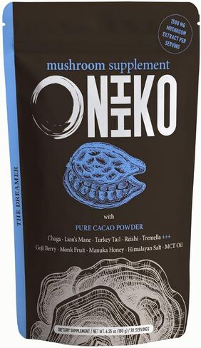 ONIIKO Mushroom Supplement with Turmeric +++ 5 Functional Mushroom Extracts (1500mg/Serving), 1-Month Supply (30 x 6g Servings) / (6.35oz / 180g, Mushroom Extracts with Turmeric) in Saudi Arabia