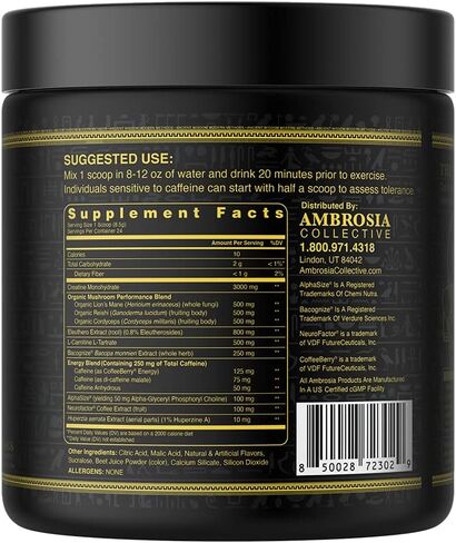 Ambrosia الحركي العضوي مسبقا ، الفطر مكملات ما قبل التمرين الطبيعية ، مسحوق الأطعمة الفائقة nootropic للطاقة (الفراولة الجوافة) in Kuwait