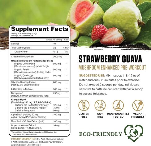 Ambrosia الحركي العضوي مسبقا ، الفطر مكملات ما قبل التمرين الطبيعية ، مسحوق الأطعمة الفائقة nootropic للطاقة (الفراولة الجوافة) in Kuwait