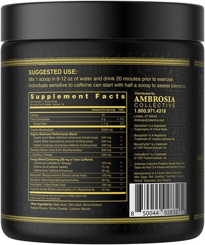 Ambrosia الحركي العضوي مسبقا ، الفطر مكملات ما قبل التمرين الطبيعية ، مسحوق الأطعمة الفائقة nootropic للطاقة (الفراولة الجوافة) in Kuwait