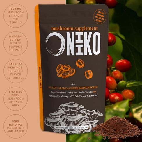 ملحق Oniiko Mushroom مع الكركم +++ 5 مستخلصات فطر وظيفية (1500 ملجم / وجبة) ، إمدادات مدتها شهر واحد (30 × 6G حصة) / (6.35 أوقية / 180 جم ، مقتطفات الفطر مع الكركم) in Saudi Arabia