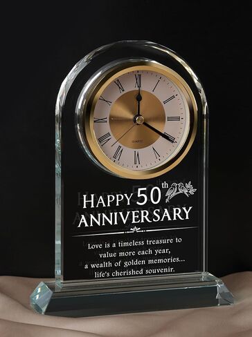 Timeless Anniversary Clock - Perfect 50th Wedding for Parents, Couples, Women & Men - Unique Golden for Husband & Wife - Elegant Alarm Clock in Saudi Arabia