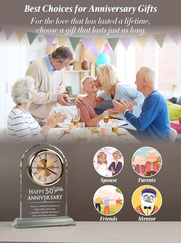 Timeless Anniversary Clock - Perfect 50th Wedding for Parents, Couples, Women & Men - Unique Golden for Husband & Wife - Elegant Alarm Clock in Saudi Arabia
