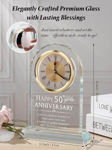 Timeless Anniversary Clock - Perfect 50th Wedding for Parents, Couples, Women & Men - Unique Golden for Husband & Wife - Elegant Alarm Clock in Saudi Arabia