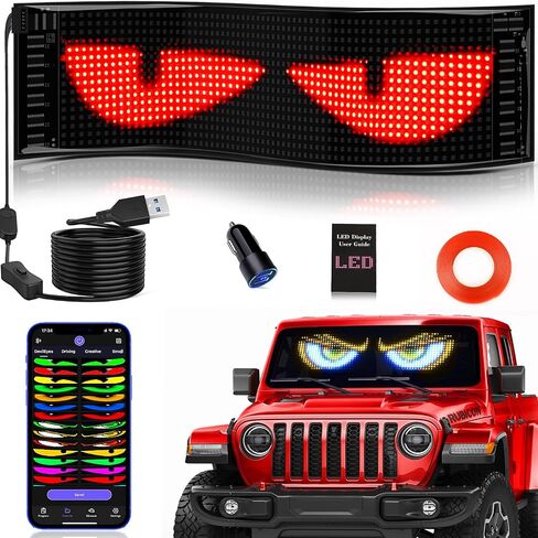 Tnuxey 2pcs تزامن عدة عيون الشيطان ضوء ، 15''x4 '' عيون الألوان الكاملة لزجاج الأمامي للسيارة ، عرض LED قابل للبرمجة لافتة ضوء LED لإطار السيارة in Kuwait