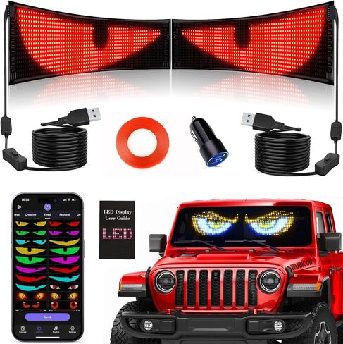 Tnuxey 2pcs تزامن عدة عيون الشيطان ضوء ، 15''x4 '' عيون الألوان الكاملة لزجاج الأمامي للسيارة ، عرض LED قابل للبرمجة لافتة ضوء LED لإطار السيارة in Kuwait