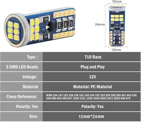 10 قطعة لمبة T10 W5W LED CANBUS 12V NON POLOR 194 WEDGE CAR INTERIOR DOME LIGHT LIGHT LIGHTION in Kuwait