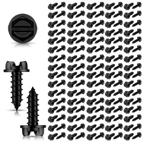 100 Pcs License Plate Screws Tornillos para Placas De Carro #14 x 3/4" Slotted Hex Head Rustproof Carbon Steel License Plate Security Screws for Car Dealers