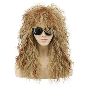 VGbeaty 70s 80s Rocker Mullet Wig Women Long Curly Wave Brown and Blonde Wig Halloween Party Cosplay Costume Wig