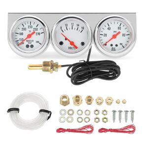 ARTILAURA Triple Gauge Set (Oil Pressure Gauge+Water Temp+Voltmeter) 3 in1 52mm 2inch Auto Gauges Dashboard 3 Gauge Cluster Kit