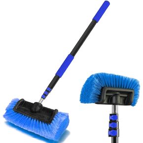 Car Wash Brush with Long Handle, 20FT Reach with 12-Inch Soft Bristle, 12FT Car Cleaning Brush Aluminium Telescopic Pole Car Truck Boat Washing Brush Cleaning Truck, Boat, RV, House Siding
