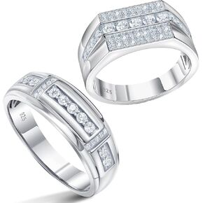 Moissanite Mens Wedding Band D Color VVS1 925 Sterling Silver Ring Rings for Hut Round Cut Engagement Entergarty Size 11 & 11