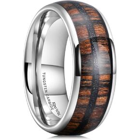 King Will Nature 8mm Mens Domed Blue/Green/Brown/Black Maple Inlay Black/Silver Tungsten Carbide Ring Brushed Wedding Band