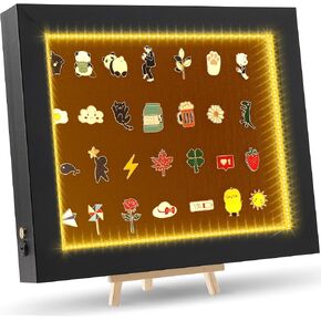 SESENSE Rechargeable LED Shadow Box Frame for Pin Collection, 11.4x9.4x1.7in Wall-Mounted or Desktop Pin Display Case with UV Protection for Badges, Medals and Collectibles