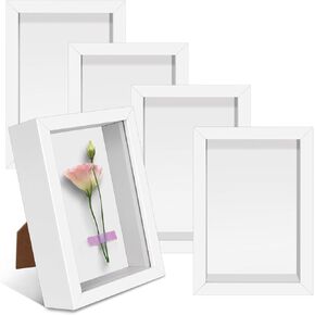 5 Pack 4" x 6" Shadow Box Frame, Small Wood Black Hollow Photo Frame with Glass Memory Display Cases Picture Frame Bulk for Photos Dried Flowers Seashell Memorabilia