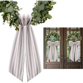 2 Pack Boxwood Wreath Sash Garland for Front Door Porch Decor (Black and White Stripe)