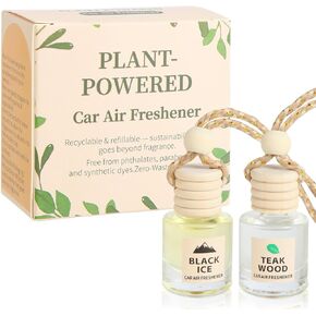 Car Air Freshener Oil Diffuser - Hanging Long Lasting Scent for Car & Home, Essential Oil Freshener with Adjustable Fragrance (Bamboo Rain+White Tea)