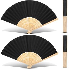 Yinkin 4 Pack Folding Fans Bamboo Handheld Folded Craft Japanese Chinese Line Dancing Fans for Weddings Bridal DIY Decoration Women Kids Gift Party Favors(Black)