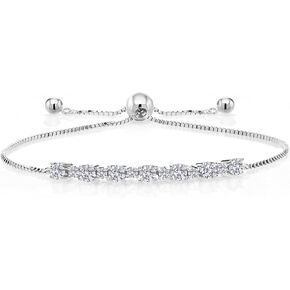 Gem Stone King 925 Sterling Silver White Lab Grown Diamond Bracelet for Women | 0.88 Cttw | Round 3MM and 1.7MM | DEF Color | VVS-VS Clarity | Adjustable Bolo Bracelet For Women | Easy-On Easy-Off