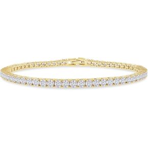 18K Gold Plated Moissanite Tennis Bracelet for Women | 3.3MM Width Round Moissanite Diamond Stackable Cuff Bracelets | Gold Bracelets for Her (5.10 Cttw To 5.90 Cttw)