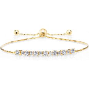Gem Stone King 18K Yellow Gold Plated Silver White Lab Grown Diamond Bracelet for Women | 0.88 Cttw | Round 3MM and 1.7MM | Gemstone April Birthstone | Fully Adjustable Up to 9 Inch