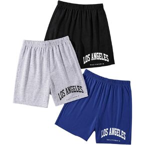 Boy's 3 Pack Letter Print Shorts Athletic Shorts مرنة الخصر السريع الجاف الجاف النشط