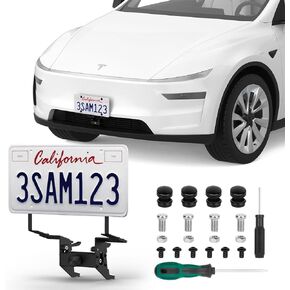 2026 Upgraded Lockable No Drill Front License Plate Holder for Model Y Juniper, License Plate Mount Kit with Anti-Theft Design for Tesla Model Y Juniper Accessories,No Block Bumper Camera Visibility