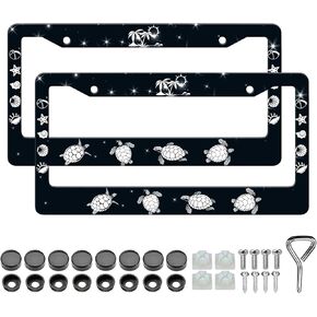 Red Blue White Star License Plate Frames - 2 Pack Star Shape Aluminum Metal License Plate Holder Covers,Rust-Proof Waterproof Car Decorative Tag Frames for Standard US 12x6 Inch