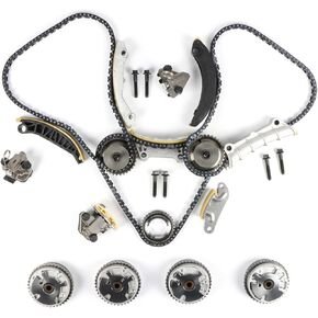 Engine Timing Chain Kit w/VVT Solenoid Fits for Chevy Impala Malibu GMC Equinox LaCrosse ATS CTS STS Enclave 2.8/3.0/3.6L w/VVT Sprocket, Tensioner, Guide Rail 9-0753S Replacement Part Sets