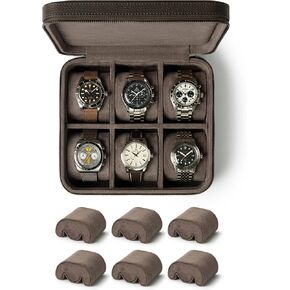TAWBURY Fraser 6 Watch Case (Brown) with a Set of 6 X-Small Pillows to Fit 5.5-6.5" Wrists