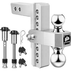 METOWARE Adjustable Trailer Hitch - Aluminum Tow Hitch Fits 2-Inch Receiver - Heavy Duty Drop Hitch with 4-Inch Drop/Rise for Truck (12,500 LBS GTW), Double Anti-Theft Stainless Steel Pin Locks