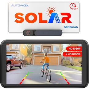 AUTO-VOX Solar Wireless Backup Camera with 5" 1080P Monitor: 5000mAh Battery 2 Mins DIY Installation & 2 Split Screen Back Up Camera, IP69K Waterproof Reverse Camera for Car, Van, SUV, Truck, Trailer