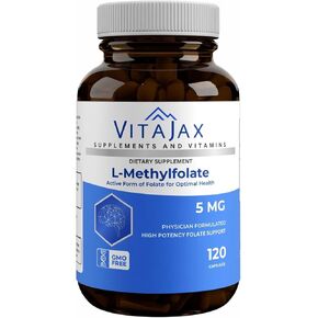 L Methylfolate 5mg | 120 Caps | Value Pack | Max Potency | Active Folate | Gluten Free | Methyl Folate 5-MTHF | No Filler
