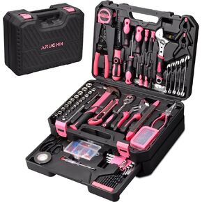 450 Piece Pink Tool Set with Chrome-Vanadium Steel Tools - Home, Car & Workshop Repair Kit for Women, Non-Slip Grip, Snap -Tight Toolbox with Drawer