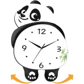 Panda Wall Clock with Pendulum, for Office Living Room Bedroom Decor Imports Modern Minimalist Silent Wall Clock Funny Animal Collection, Silent Non-Ticking, Black and White