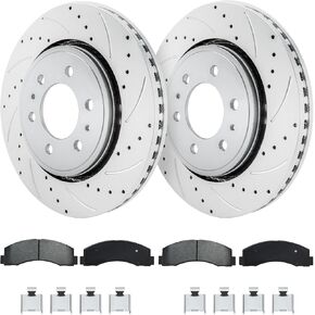 Front Disc Brakes and Rotors Geomet Drilled Slotted Replace for 10-20 Ford F-150, 10-21 Expedition, 10,12-14 Lobo, 10-21 Lincoln Navigator: 680508, AL3Z-1125-B, 7L1Z-1125-A, 8L1Z-1125-A, 54153