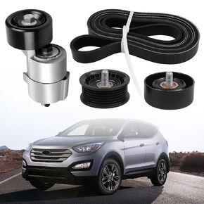 Belt Tensioner & Idler Pulley V-Ribbed Belt Kit Compatible with Hyundai Santa Fe Sonata Tucson Kia Forte Magentis Optima Sorento Replaces Part Numbers 6PK2125 2528125000 2528825001 2528725110